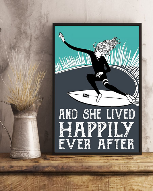Surfing Canvas Prints And She Lived Happily Ever After Vintage Wall Art Gifts Vintage Home Wall Decor Canvas - Mostsuit