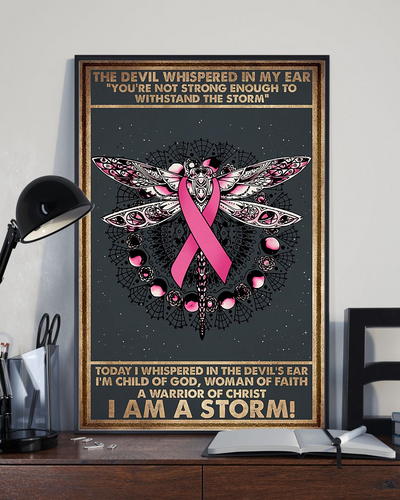 Dragonfly Breast Cancer Canvas Prints I Am The Storm Vintage Wall Art Gifts Vintage Home Wall Decor Canvas - Mostsuit