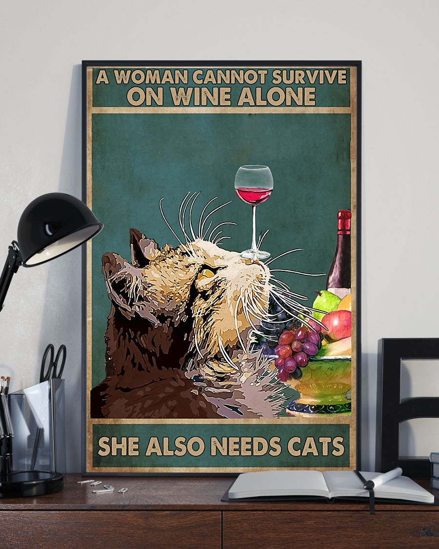 Cat Wine Canvas Prints A Woman Cannot Survive On Wine Alone Vintage Wall Art Gifts Vintage Home Wall Decor Canvas - Mostsuit