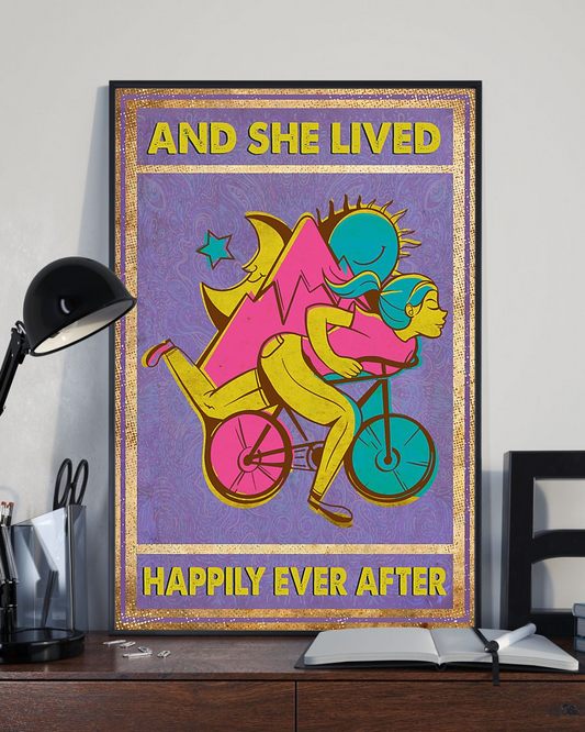 Cycling Poster And She Lived Happily Ever After Vintage Room Home Decor Wall Art Gifts Idea - Mostsuit