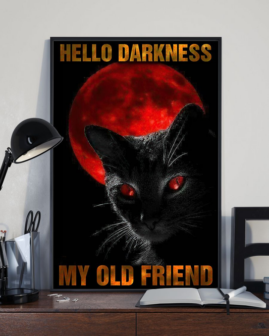 Black Cat Red Moon Hello Darkness Poster Vintage Room Home Decor Wall Art Gifts Idea - Mostsuit