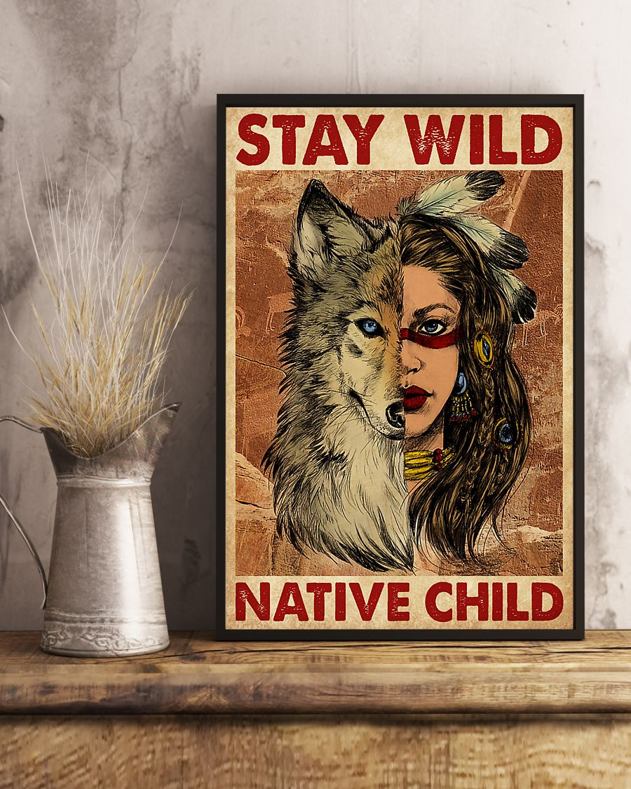 Wolf Native American Girl Stay Wild Native Child Poster Vintage Room Home Decor Wall Art Gifts Idea - Mostsuit