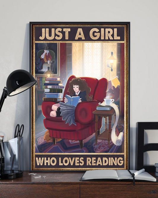 A Girl Loves Reading Poster Vintage Room Home Decor Wall Art Gifts Idea - Mostsuit