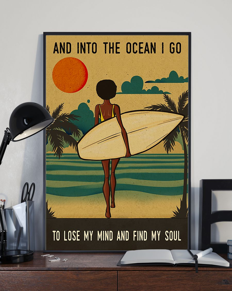 Surfing Black Girl Poster Into The Ocean I Go Lose My Mind And Find My Soul Vintage Room Home Decor Wall Art Gifts Idea - Mostsuit