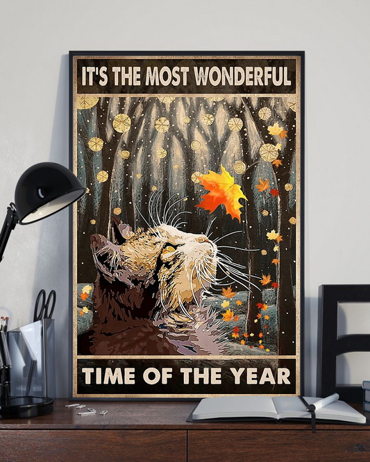 Cat Autumn Poster It's The Most Wonderful Time Of The Year Vintage Room Home Decor Wall Art Gifts Idea - Mostsuit