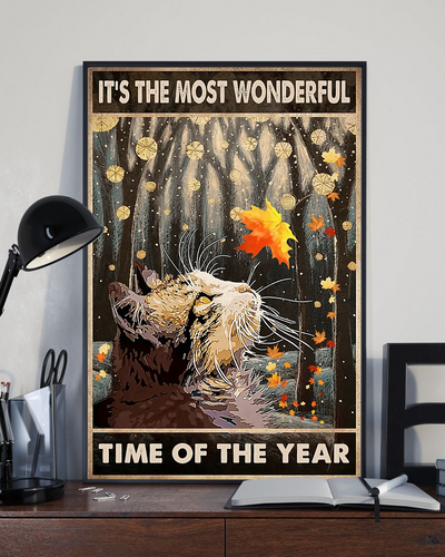 Cat Autumn Poster It's The Most Wonderful Time Of The Year Vintage Room Home Decor Wall Art Gifts Idea - Mostsuit