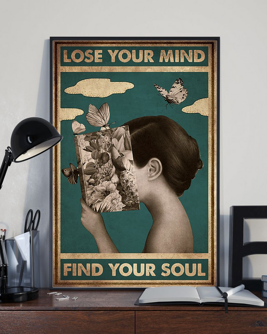 Book Butterfly Girl Poster Lose My Mind And Find My Soul Vintage Room Home Decor Wall Art Gifts Idea - Mostsuit