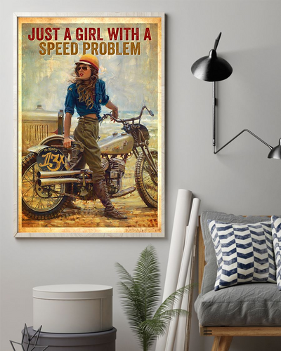 Biker Poster Just A Girl With A Speed Problem Vintage Room Home Decor Wall Art Gifts Idea - Mostsuit