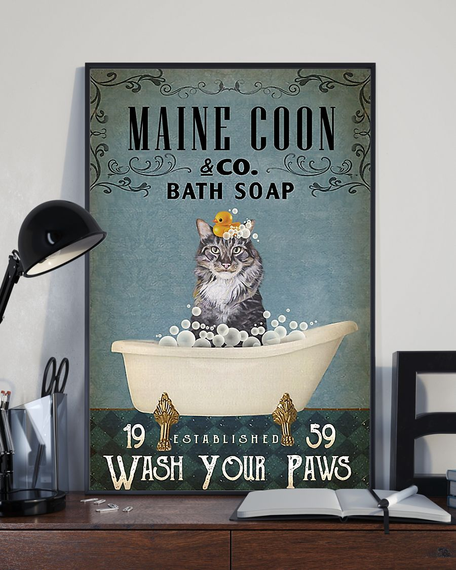 Maine Coon And Co Bath Soap Wash Your Paws Poster Cat Loves Vintage Room Home Decor Wall Art Gifts Idea - Mostsuit