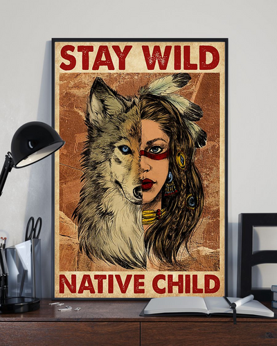 Wolf Native American Girl Stay Wild Native Child Canvas Prints Vintage Wall Art Gifts Vintage Home Wall Decor Canvas - Mostsuit