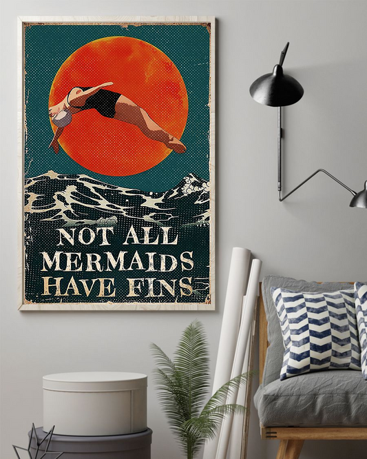 Swimming Not All Mermaids Have Fins Canvas Prints Swimmer Retro Vintage Wall Art Gifts Vintage Home Wall Decor Canvas - Mostsuit