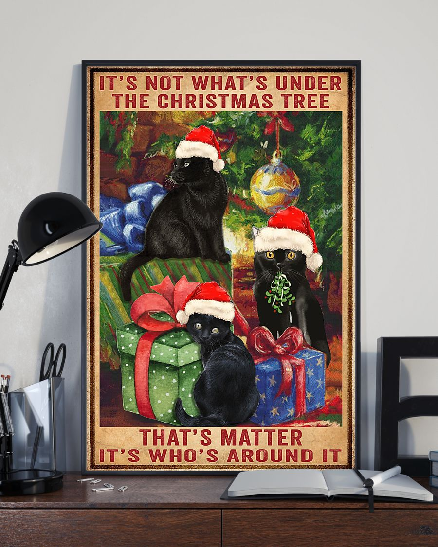 Black Cat Under Christmas Tree Poster Vintage Room Home Decor Wall Art Gifts Idea - Mostsuit