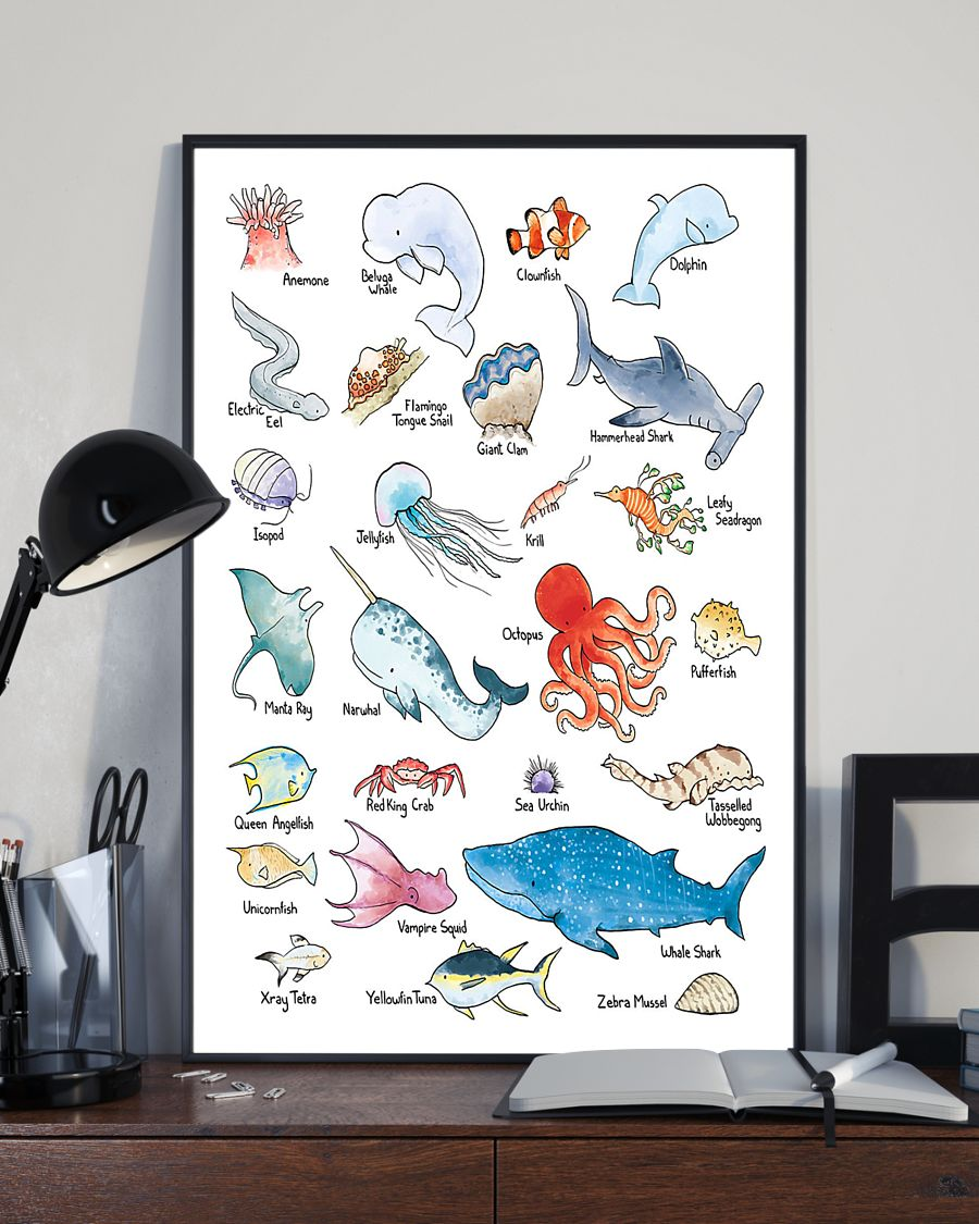 Alphabet Sea Animals Classroom Teacher Canvas Prints Vintage Wall Art Gifts Vintage Home Wall Decor Canvas - Mostsuit