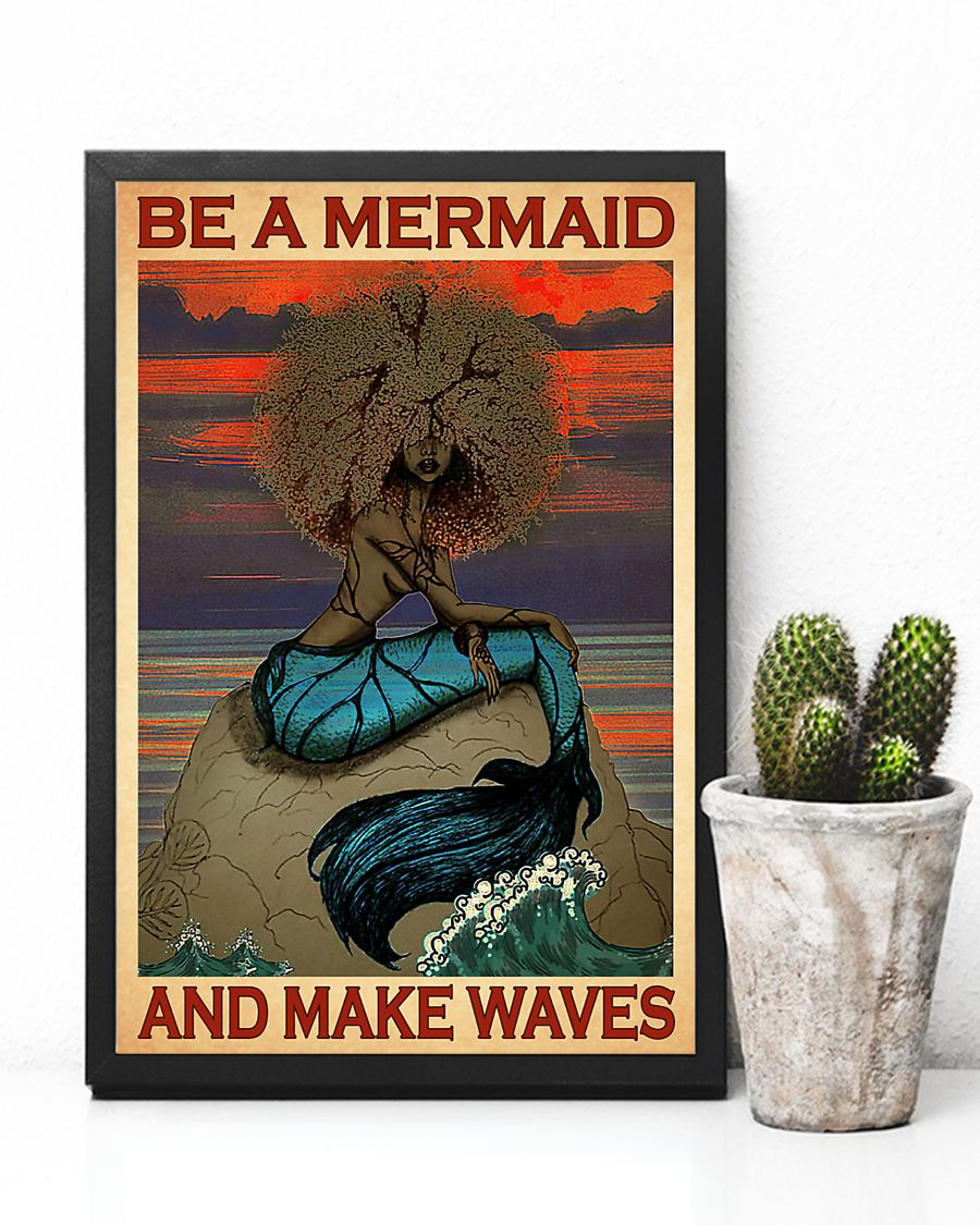Mermaid Black Girl Poster Be A Mermaid And Make Waves Vintage Room Home Decor Wall Art Gifts Idea - Mostsuit