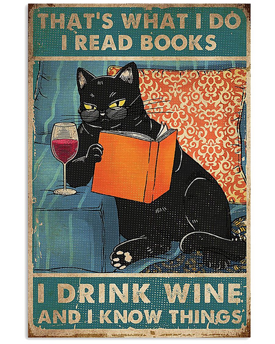 Black Cat Wine Book Loves Canvas Prints That's What I Do I Read Books Vintage Wall Art Gifts Vintage Home Wall Decor Canvas - Mostsuit
