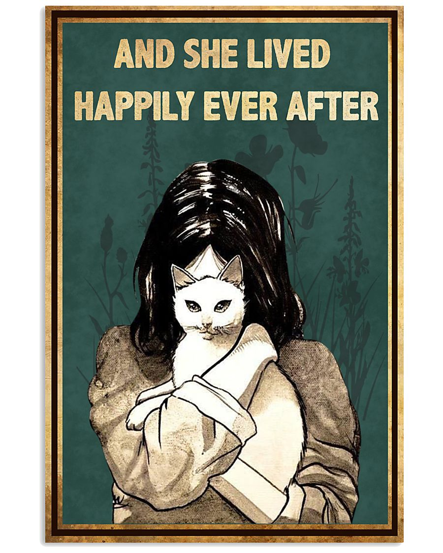 Cat Loves Canvas Prints And She Lived Happily Ever After Vintage Wall Art Gifts Vintage Home Wall Decor Canvas - Mostsuit