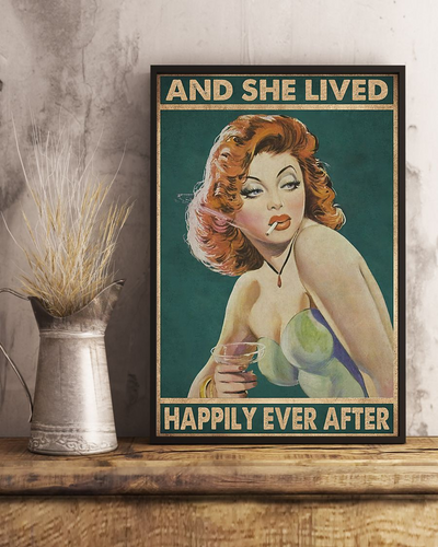 Smoking Lady Loves Wine And She Lived Happily Ever After Canvas Prints Vintage Wall Art Gifts Vintage Home Wall Decor Canvas - Mostsuit