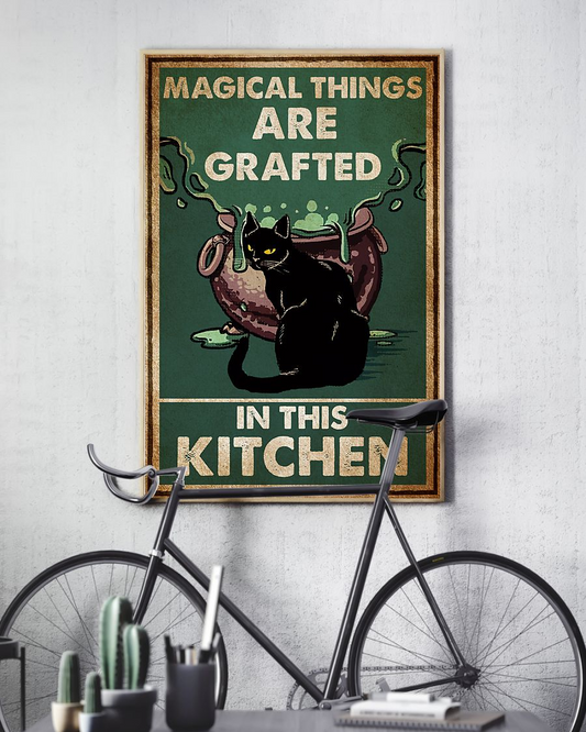 Black Cat Poster Magical Things Are Grafted In This Kitchen Vintage Room Home Decor Wall Art Gifts Idea - Mostsuit