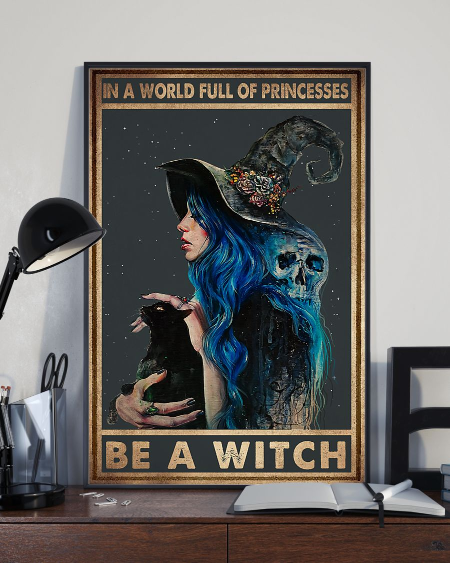 Witch Girl Skull Cat Canvas Prints In A World Full Of Princesses Be A Witch Vintage Wall Art Gifts Vintage Home Wall Decor Canvas - Mostsuit