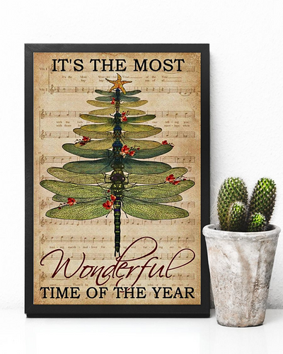 Dragonfly It's The Most Wonderful Time Of The Year Canvas Prints Christmas Vintage Wall Art Gifts Vintage Home Wall Decor Canvas - Mostsuit