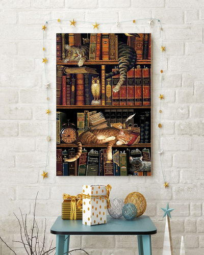 Cat Book Bookshelf Loves Canvas Prints Vintage Wall Art Gifts Vintage Home Wall Decor Canvas - Mostsuit