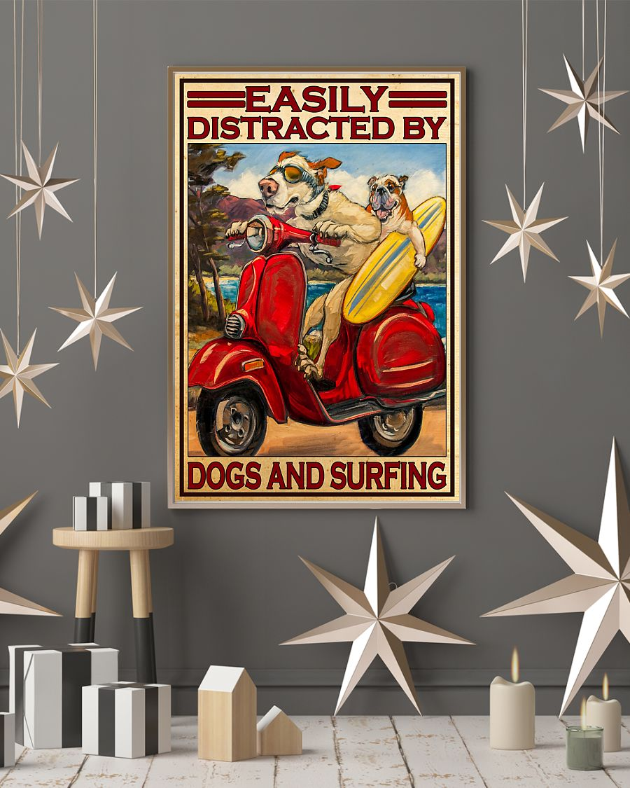 Dogs Surfing Riding Motorcycle Canvas Prints Easily Distracted Vintage Wall Art Gifts Vintage Home Wall Decor Canvas - Mostsuit