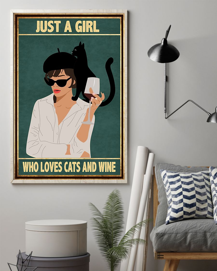 Just A Girl Who Loves Cats And Wine Canvas Prints Vintage Wall Art Gifts Vintage Home Wall Decor Canvas - Mostsuit