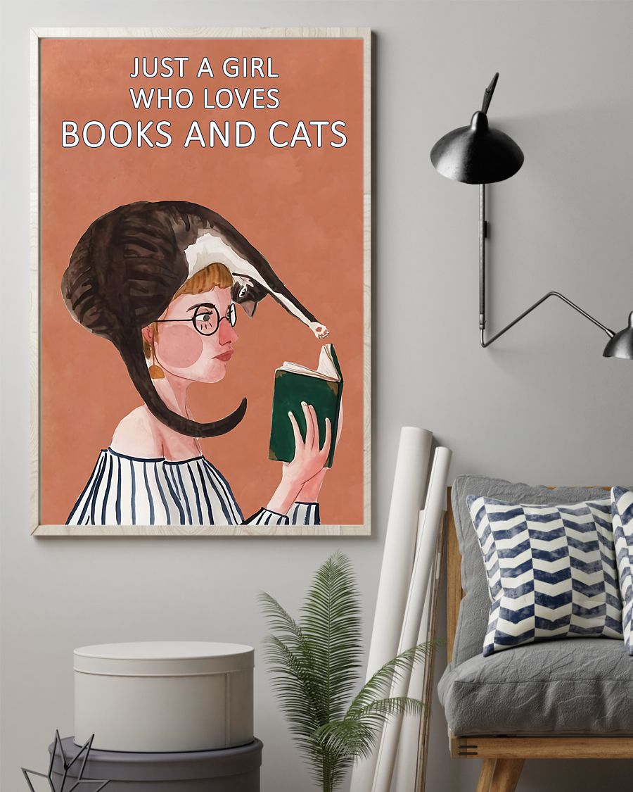 Just A Girl Who Loves Books And Cats Canvas Prints Vintage Wall Art Gifts Vintage Home Wall Decor Canvas - Mostsuit