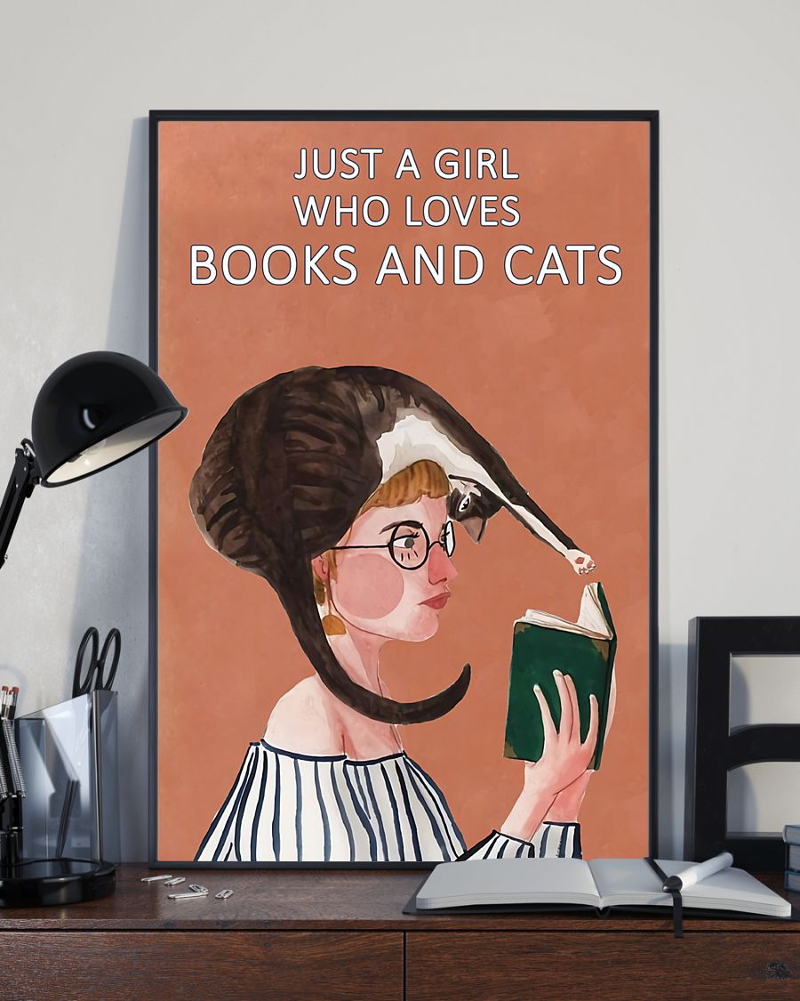 Just A Girl Who Loves Books And Cats Canvas Prints Vintage Wall Art Gifts Vintage Home Wall Decor Canvas - Mostsuit