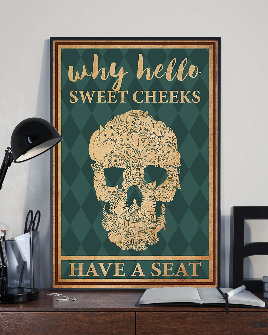 Skull Cat Loves Poster Why Hello Sweet Cheeks Have A Seat Vintage Room Home Decor Wall Art Gifts Idea - Mostsuit