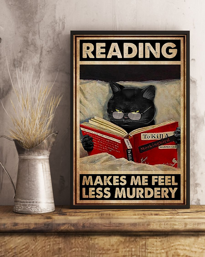 Book Black Cat Canvas Prints Reading Makes Me Feel Less Murdery Vintage Wall Art Gifts Vintage Home Wall Decor Canvas - Mostsuit