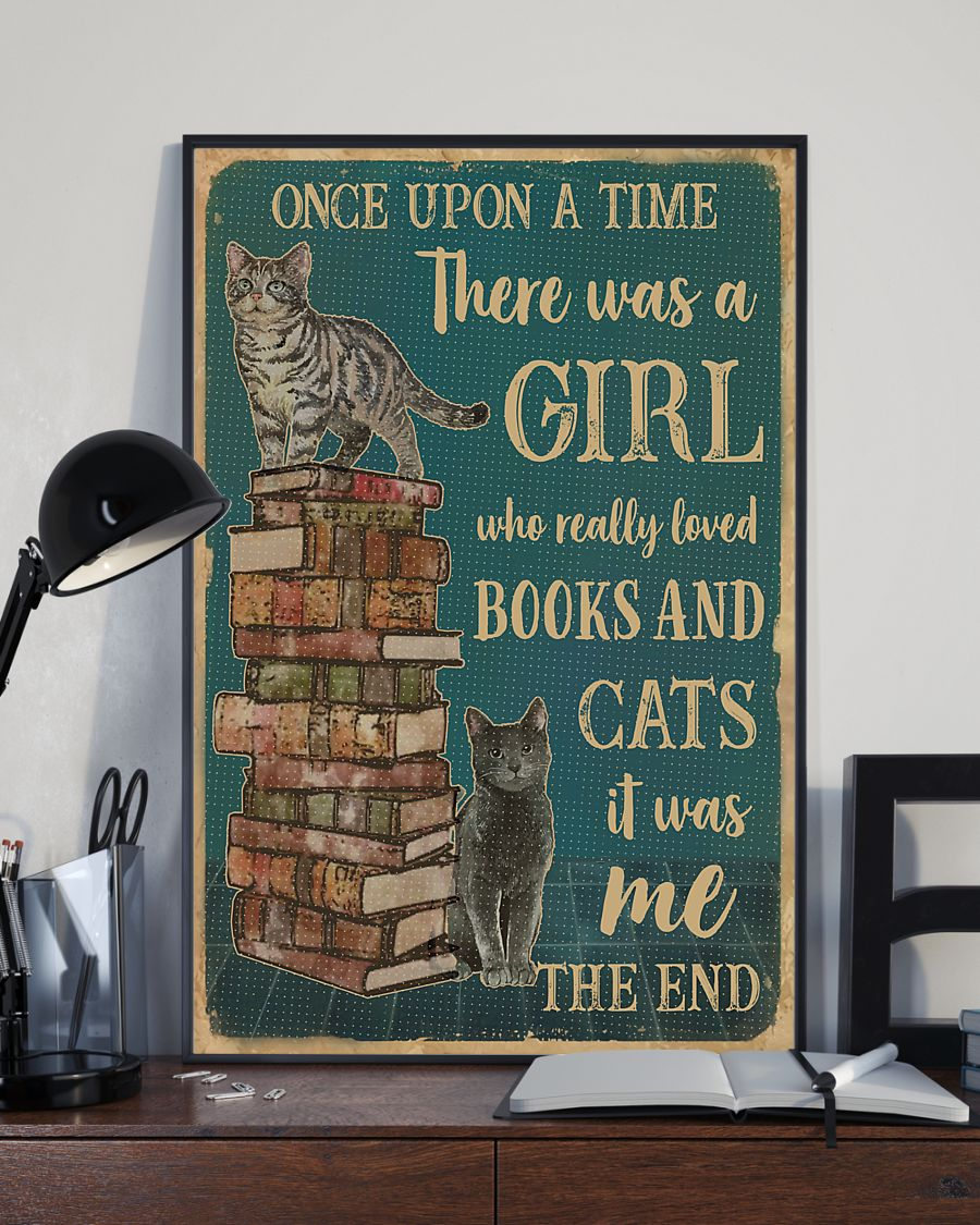 Books And Cats Loves Canvas Prints Once Upon A Time There Was A Girl Vintage Wall Art Gifts Vintage Home Wall Decor Canvas - Mostsuit