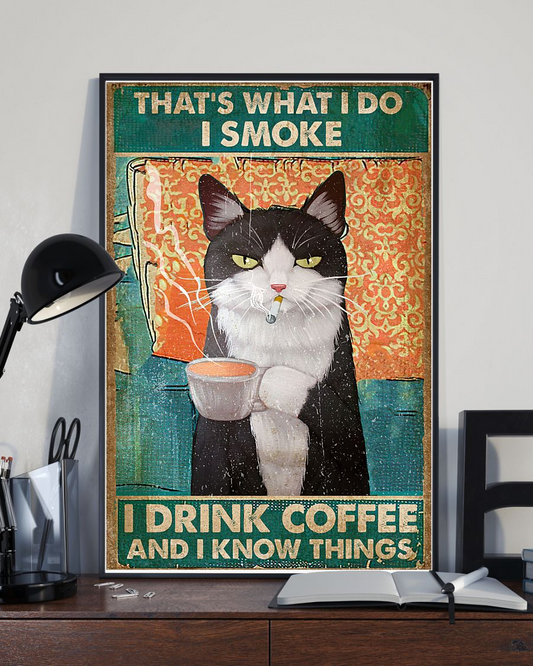 Smoking Cat Drink Coffee Canvas Prints That's What I Do Vintage Wall Art Gifts Vintage Home Wall Decor Canvas - Mostsuit