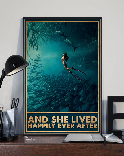 Scuba Diving Canvas Prints And She Lived Happily Ever After Vintage Wall Art Gifts Vintage Home Wall Decor Canvas - Mostsuit