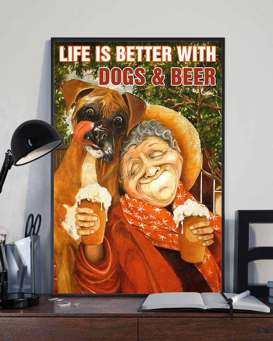 Boxer Dog Beer Loves Canvas Prints Life Is Better With Dogs And Beer Vintage Wall Art Gifts Vintage Home Wall Decor Canvas - Mostsuit