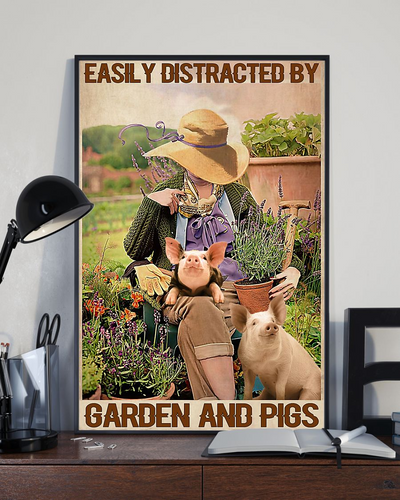 Garden Girl And Pigs Poster Easily Distracted Vintage Room Home Decor Wall Art Gifts Idea - Mostsuit