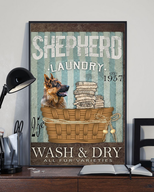 German Shepherd Laundry Wash And Dry Canvas Prints Vintage Wall Art Gifts Vintage Home Wall Decor Canvas - Mostsuit