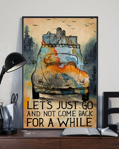 Travel Car Poster Let's Just Go Watercolor Vintage Room Home Decor Wall Art Gifts Idea - Mostsuit