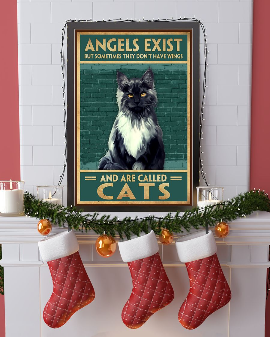 Cat Canvas Prints Angles Exist But Sometimes They Don't Have Wings Vintage Wall Art Gifts Vintage Home Wall Decor Canvas - Mostsuit