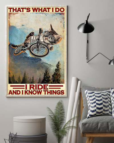 Cat Cycling Canvas Prints That's What I Do I Ride And I Know Things Vintage Wall Art Gifts Vintage Home Wall Decor Canvas - Mostsuit