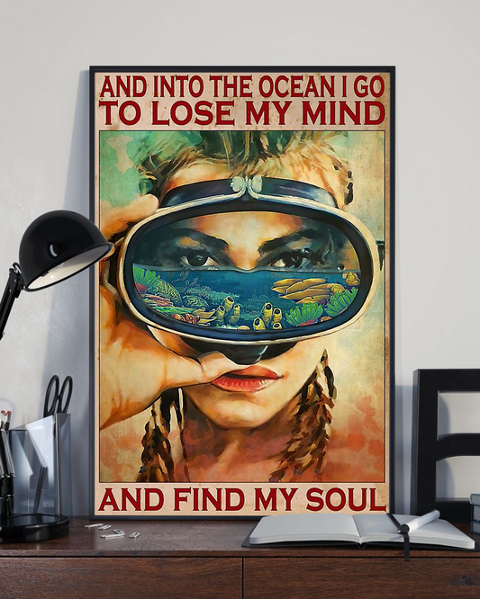 Scuba Diving Girl Canvas Prints And Lose My Mind And Find My Soul Vintage Wall Art Gifts Vintage Home Wall Decor Canvas - Mostsuit