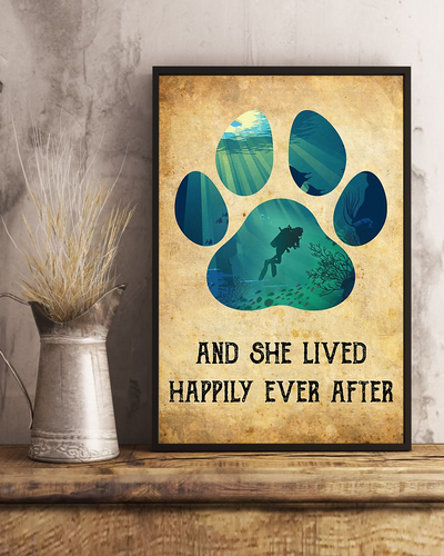 Dog And Diving Loves Poster And She Lived Happily Ever After Vintage Room Home Decor Wall Art Gifts Idea - Mostsuit