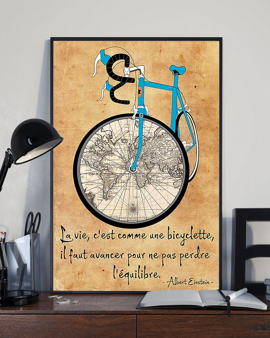 Cycling La Vie C'est Comme Faire Du V‚lo Poster Vintage Blue Bicycle Room Home Decor Wall Art Gifts Idea - Mostsuit