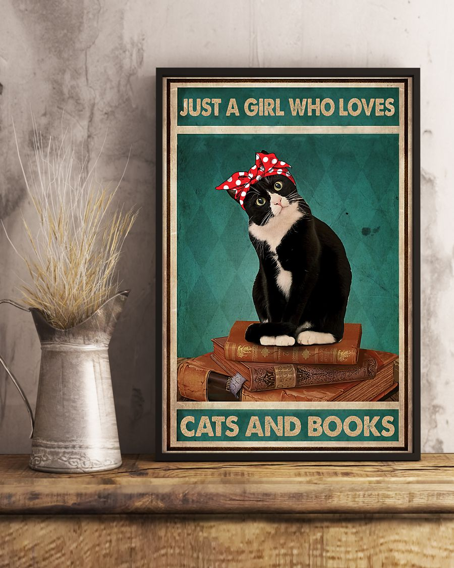 Cat Book Loves Poster Just A Girl Who Loves Cats And Books Vintage Room Home Decor Wall Art Gifts Idea - Mostsuit
