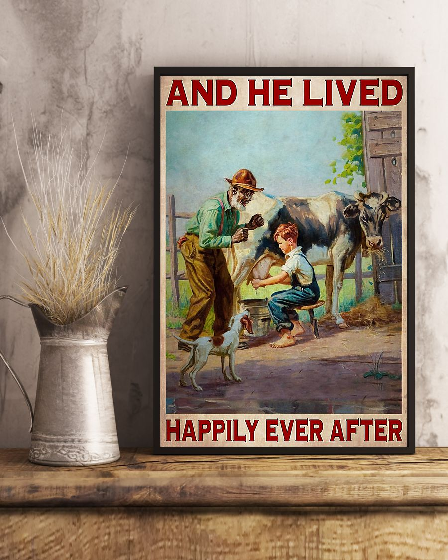 Cows Poster And He Lived Happily Ever After Farmer Vintage Room Home Decor Wall Art Gifts Idea - Mostsuit