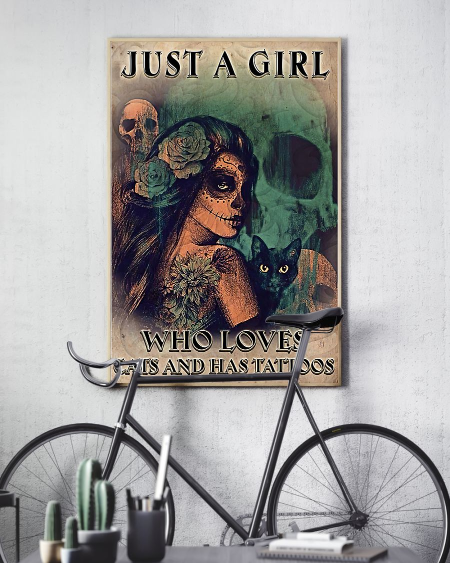 Sugar Skull Girl Loves Cats And Tattoos Poster Vintage Room Home Decor Wall Art Gifts Idea - Mostsuit