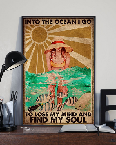 Ocean Girl Canvas Prints Into The Ocean I Go Lose My Mind And Find My Soul Vintage Wall Art Gifts Vintage Home Wall Decor Canvas - Mostsuit