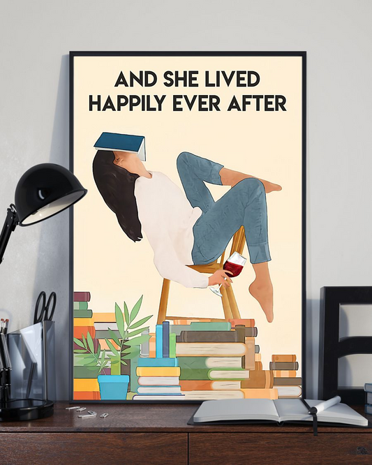Books Loves Poster And She Lived Happily Ever After Vintage Room Home Decor Wall Art Gifts Idea - Mostsuit