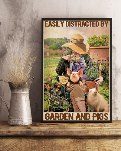 Garden Girl And Pigs Poster Easily Distracted Vintage Room Home Decor Wall Art Gifts Idea - Mostsuit