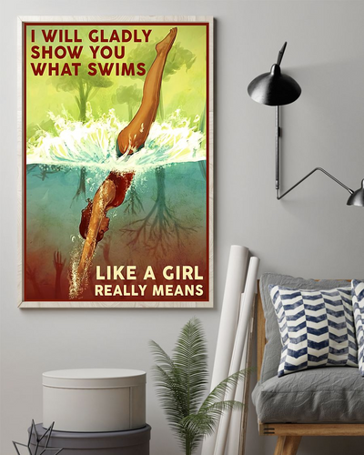 Swimming Poster I Will Gladly Show You What Swims Vintage Room Home Decor Wall Art Gifts Idea - Mostsuit